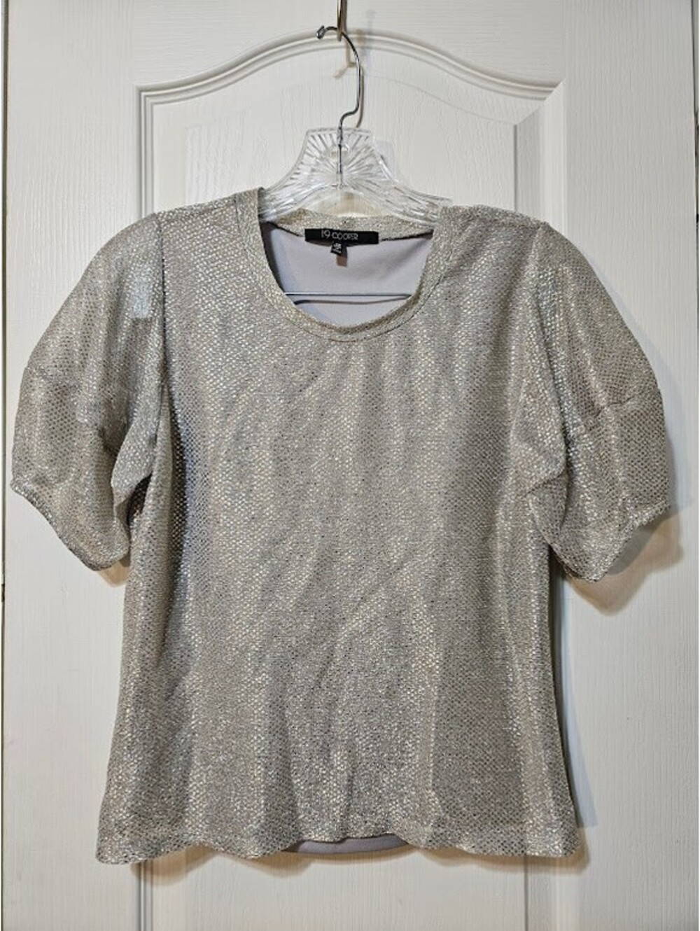 19 Cooper Metallic Silver Short Sleeve Top XS Alpine Ivory